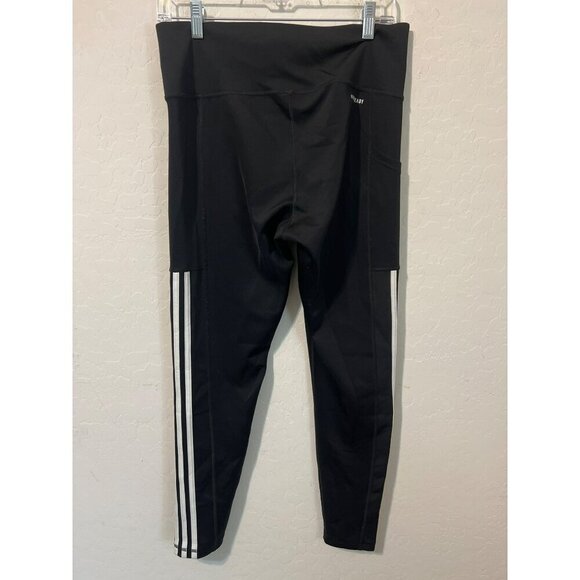 Adidas Women Legging Sz Large Black White Stripe Ankle Aeroready - Picture 4 of 8